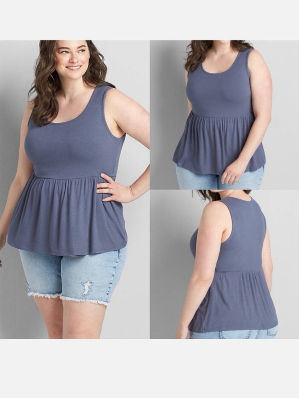 Lane Bryant Scoop Neck Peplum Tank - Slate Blue